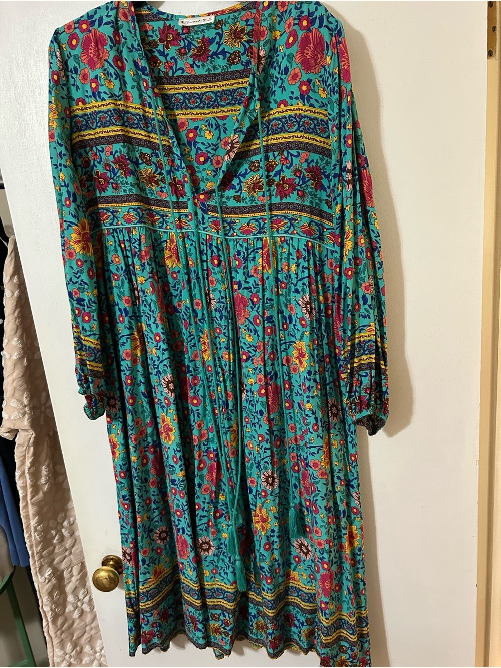 Teal Floral Boho Midi Dress by